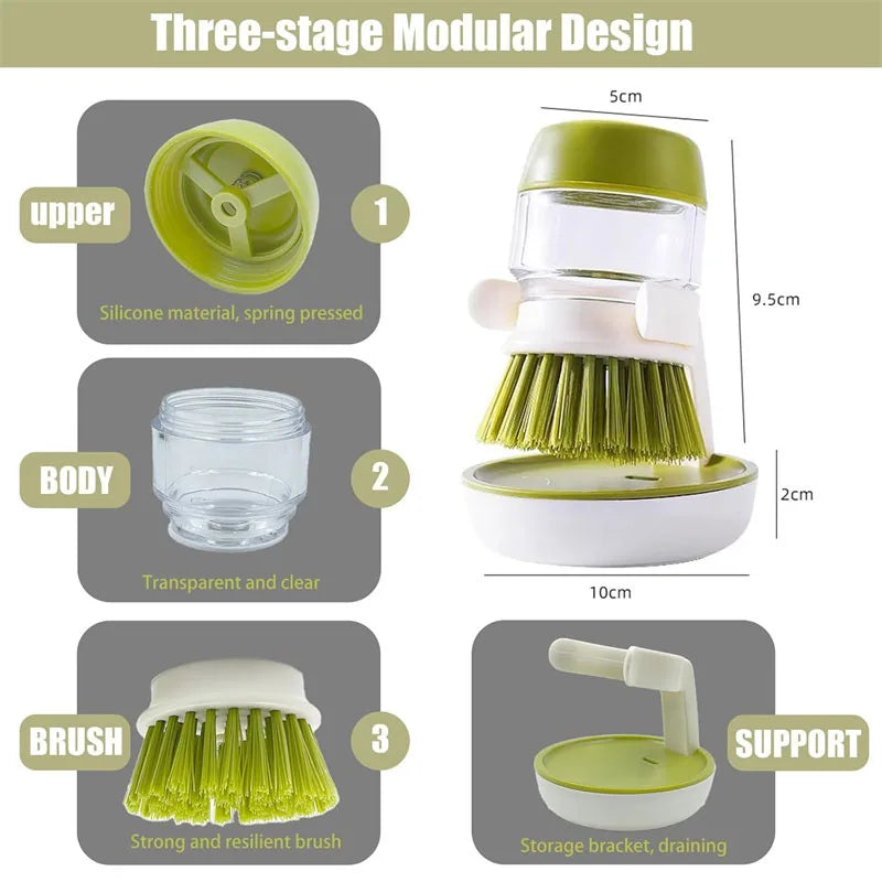 Soap Dispenser & Dishwashing Brush Set with Storage Stand + Drain Base – Easy-to-Clean Kitchen Utensils