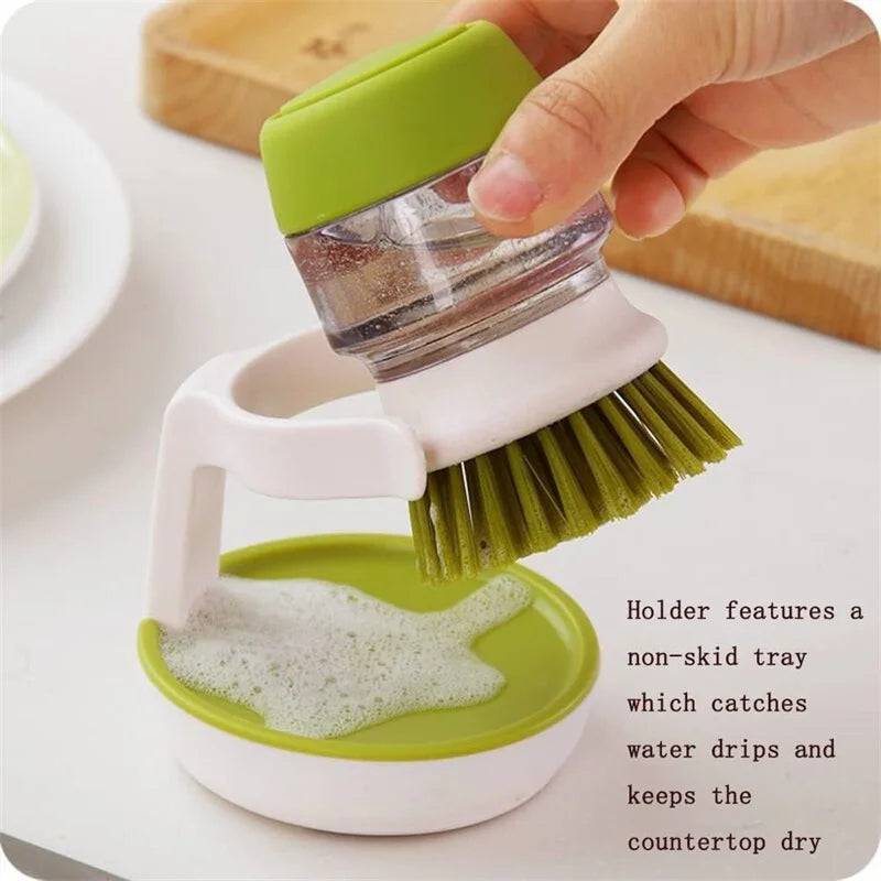 Soap Dispenser & Dishwashing Brush Set with Storage Stand + Drain Base – Easy-to-Clean Kitchen Utensils