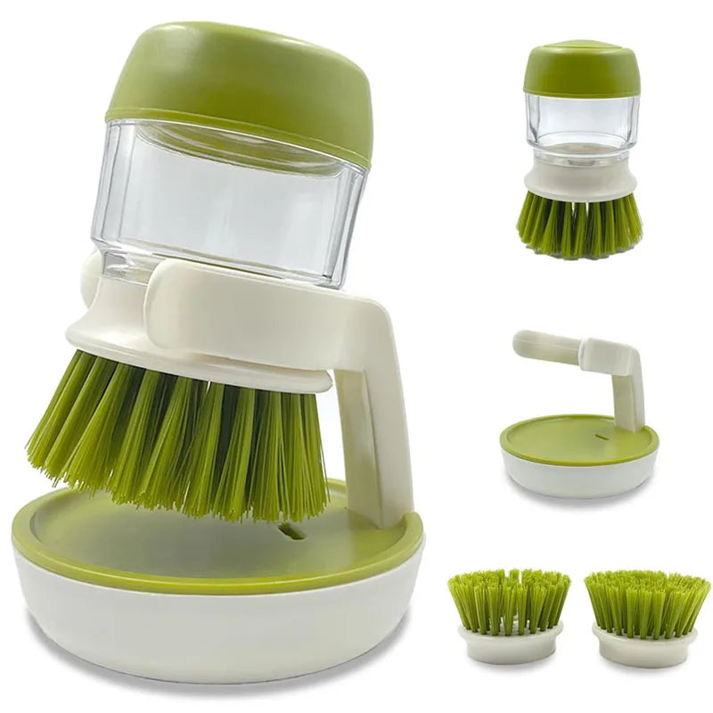 Soap Dispenser & Dishwashing Brush Set with Storage Stand + Drain Base – Easy-to-Clean Kitchen Utensils